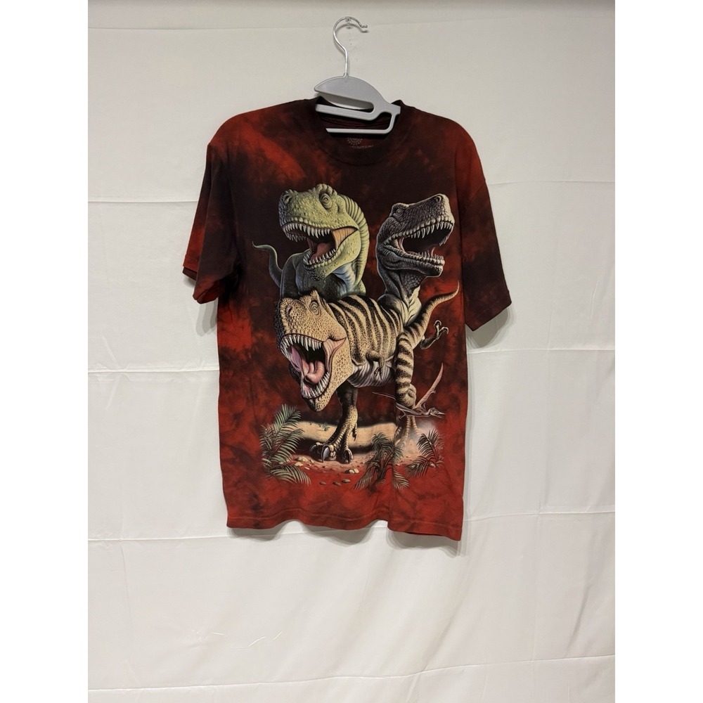 The Mountain Men's Triple Tyrannosaurus Rex T-Shirt Size Medium Red Tiedye